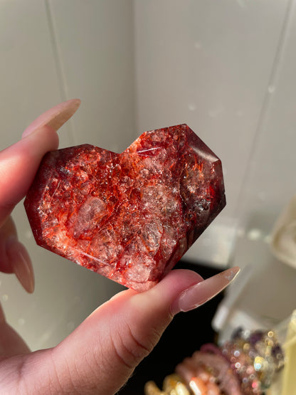 Fire Quartz Faceted Heart